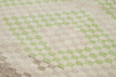 Checkered Kilim Beyaz Damalı Pamuk Yün El Dokuma Halısı 132x290 Agacan