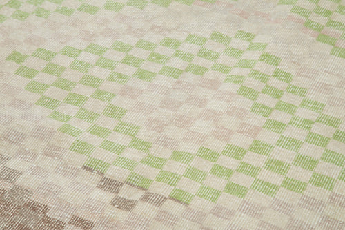 Checkered Kilim Beyaz Damalı Pamuk Yün El Dokuma Halısı 132x290 Agacan