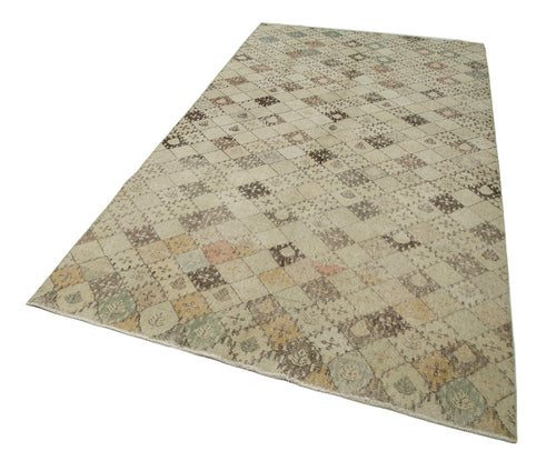 Checkered Kilim Bej Damalı Pamuk Yün El Dokuma Halısı 156x290 Agacan