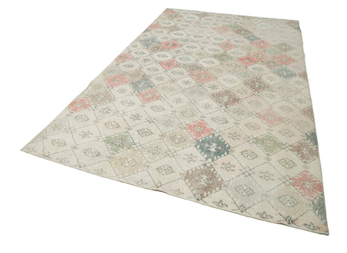 Checkered Kilim Bej Damalı Pamuk Yün El Dokuma Halısı 182x314 Agacan