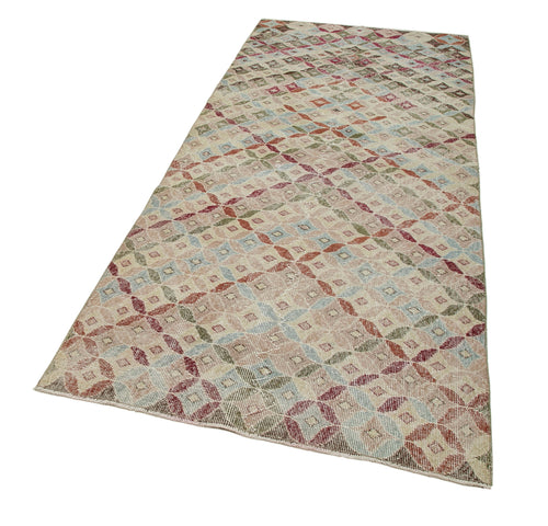 Checkered Runner Beyaz Geometrik Pamuk Yün El Dokuma Halısı 113x272 Agacan