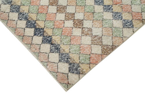 Checkered Kilim Beyaz Damalı Pamuk Yün El Dokuma Halısı 150x216 Agacan