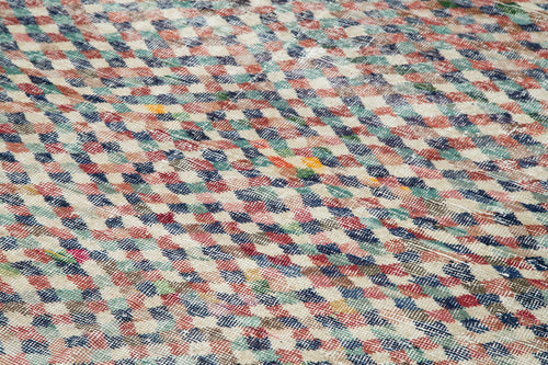 Checkered Kilim Beyaz Damalı Pamuk Yün El Dokuma Halısı 161x272 Agacan