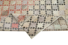 Checkered Kilim Bej Damalı Pamuk Yün El Dokuma Halısı 156x335 Agacan