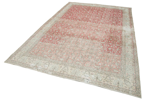 Vintage Kırmızı Eskitme Pamuk Yün El Dokuma Halısı 203x327 Agacan