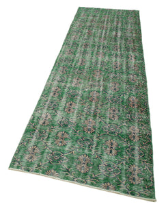 Overdyed Vintage Yeşil Eskitme Pamuk Yün El Dokuma Halısı 90x312 Agacan