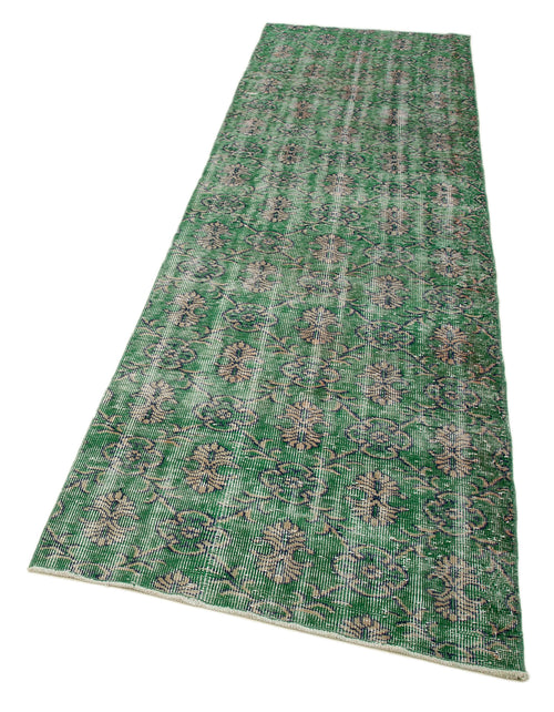 Overdyed Vintage Yeşil Eskitme Pamuk Yün El Dokuma Halısı 90x312 Agacan