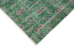 Overdyed Vintage Yeşil Eskitme Pamuk Yün El Dokuma Halısı 90x312 Agacan
