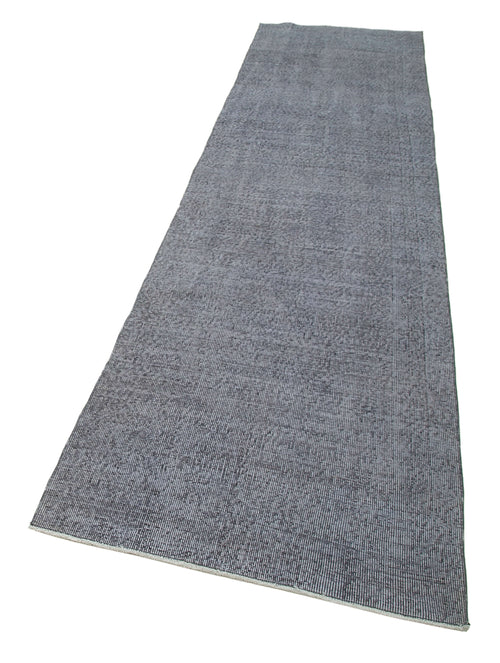Overdyed Vintage Gri Eskitme Pamuk Yün El Dokuma Halısı 92x367 Agacan