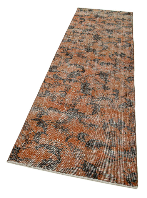 Overdyed Vintage Turuncu Eskitme Pamuk Yün El Dokuma Halısı 81x287 Agacan