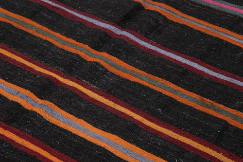 Striped Kilim Kahverengi Çizgili Keçi Tüyü El Dokuma Halısı 266x180 Agacan