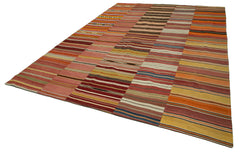 Kırk Yama Turuncu Patchwork Pamuk Yün El Dokuma Halısı 286x390 Agacan