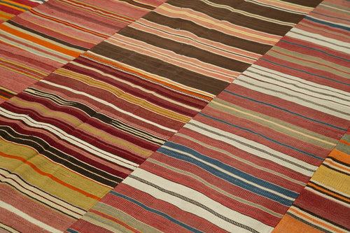 Kırk Yama Turuncu Patchwork Pamuk Yün El Dokuma Halısı 286x390 Agacan