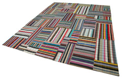 Kırk Yama Gri Patchwork Pamuk Yün El Dokuma Halısı 357x457 Agacan