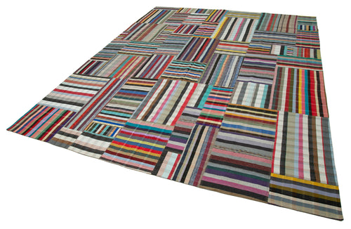 Kırk Yama Gri Patchwork Pamuk Yün El Dokuma Halısı 357x457 Agacan