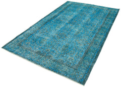 Overdyed Vintage Turkuaz Eskitme Pamuk Yün El Dokuma Halısı 158x261 Agacan
