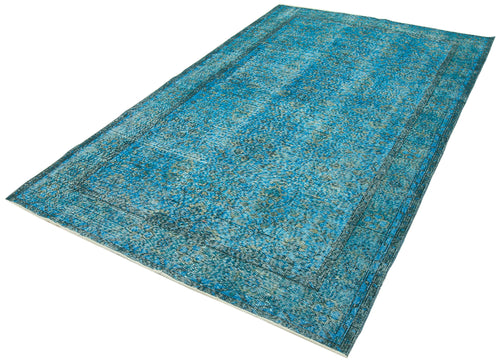 Overdyed Vintage Turkuaz Eskitme Pamuk Yün El Dokuma Halısı 158x261 Agacan