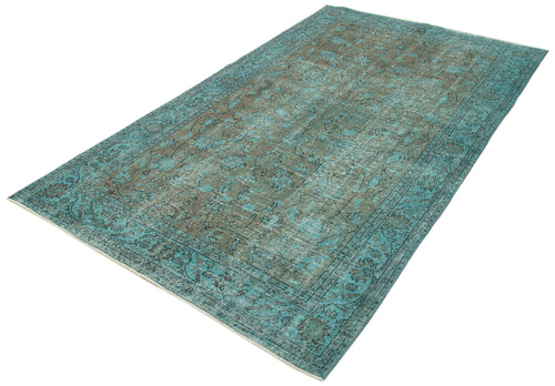 Overdyed Vintage Turkuaz Eskitme Pamuk Yün El Dokuma Halısı 144x250 Agacan