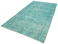 Overdyed Vintage Turkuaz Eskitme Pamuk Yün El Dokuma Halısı 163x295 Agacan