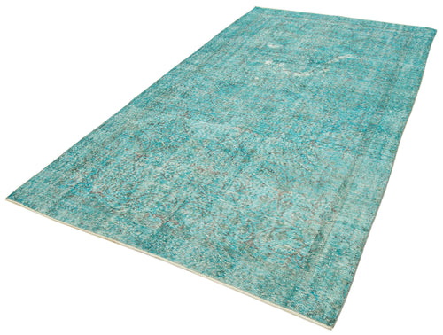 Overdyed Vintage Turkuaz Eskitme Pamuk Yün El Dokuma Halısı 163x295 Agacan