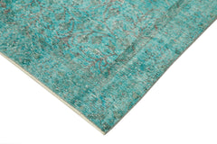 Overdyed Vintage Turkuaz Eskitme Pamuk Yün El Dokuma Halısı 163x295 Agacan