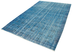 Overdyed Vintage Mavi Eskitme Pamuk Yün El Dokuma Halısı 185x287 Agacan