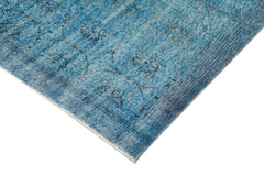 Overdyed Vintage Mavi Eskitme Pamuk Yün El Dokuma Halısı 185x287 Agacan