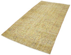 Overdyed Vintage Sarı Eskitme Pamuk Yün El Dokuma Halısı 134x252 Agacan