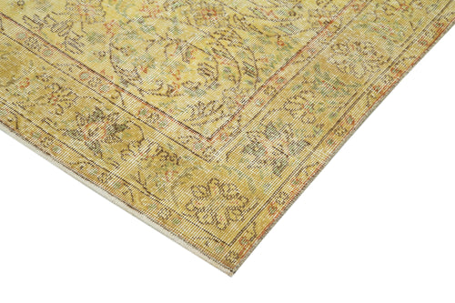 Overdyed Vintage Sarı Eskitme Pamuk Yün El Dokuma Halısı 134x252 Agacan