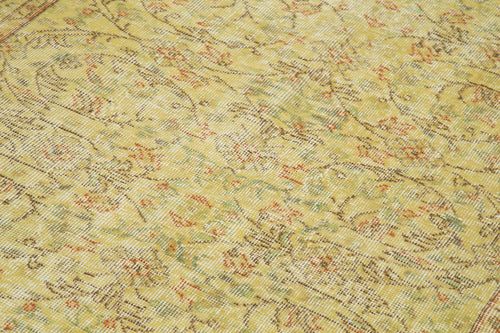 Overdyed Vintage Sarı Eskitme Pamuk Yün El Dokuma Halısı 134x252 Agacan