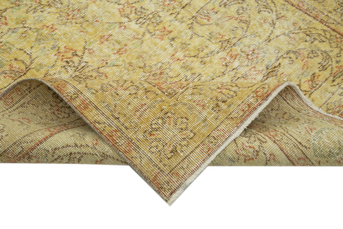Overdyed Vintage Sarı Eskitme Pamuk Yün El Dokuma Halısı 134x252 Agacan