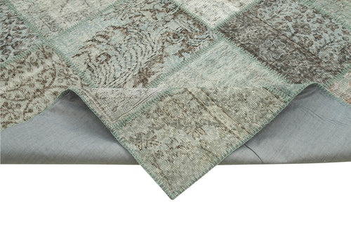 Kırk Yama Mavi Patchwork Pamuk Yün El Dokuma Halısı 250x350 Agacan