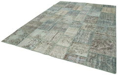 Kırk Yama Mavi Patchwork Pamuk Yün El Dokuma Halısı 250x350 Agacan