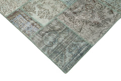 Kırk Yama Mavi Patchwork Pamuk Yün El Dokuma Halısı 250x350 Agacan