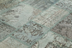 Kırk Yama Mavi Patchwork Pamuk Yün El Dokuma Halısı 250x350 Agacan
