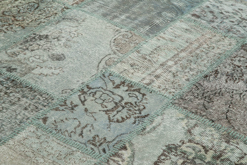Kırk Yama Mavi Patchwork Pamuk Yün El Dokuma Halısı 250x350 Agacan