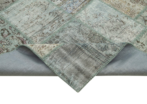 Kırk Yama Mavi Patchwork Pamuk Yün El Dokuma Halısı 250x350 Agacan