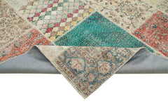 Kırk Yama Mavi Patchwork Pamuk Yün El Dokuma Halısı 249x351 Agacan