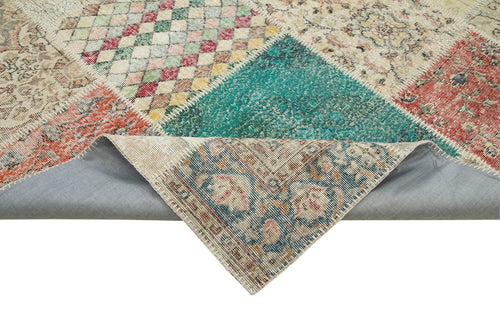 Kırk Yama Mavi Patchwork Pamuk Yün El Dokuma Halısı 249x351 Agacan