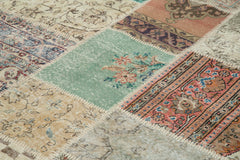 Kırk Yama Mavi Patchwork Pamuk Yün El Dokuma Halısı 250x350 Agacan