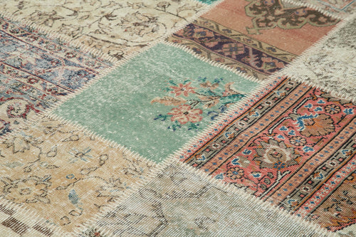 Kırk Yama Mavi Patchwork Pamuk Yün El Dokuma Halısı 250x350 Agacan
