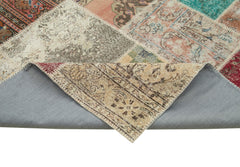 Kırk Yama Mavi Patchwork Pamuk Yün El Dokuma Halısı 250x350 Agacan