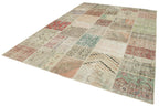 Kırk Yama Mavi Patchwork Pamuk Yün El Dokuma Halısı 250x350 Agacan