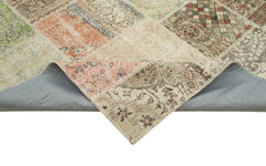 Kırk Yama Mavi Patchwork Pamuk Yün El Dokuma Halısı 250x350 Agacan