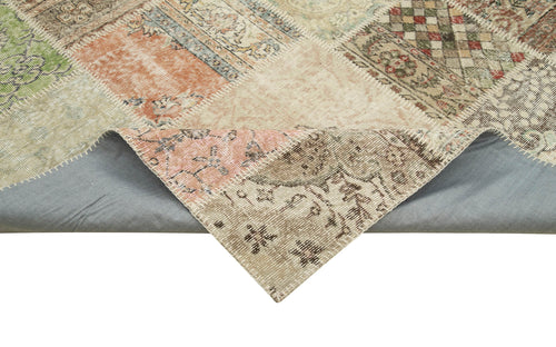 Kırk Yama Mavi Patchwork Pamuk Yün El Dokuma Halısı 250x350 Agacan