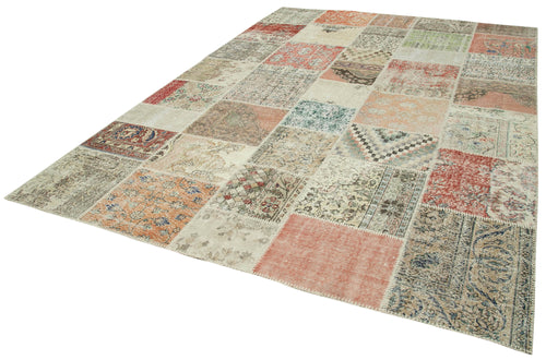 Kırk Yama Mavi Patchwork Pamuk Yün El Dokuma Halısı 249x350 Agacan