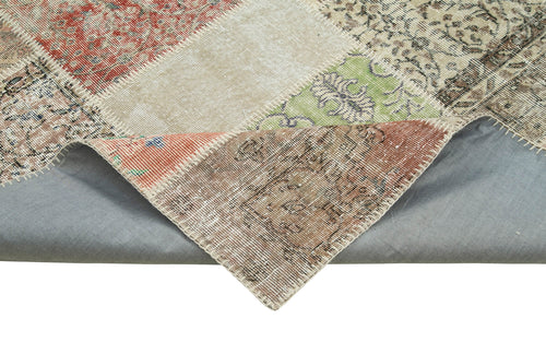 Kırk Yama Mavi Patchwork Pamuk Yün El Dokuma Halısı 249x350 Agacan