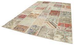 Kırk Yama Mavi Patchwork Pamuk Yün El Dokuma Halısı 246x350 Agacan