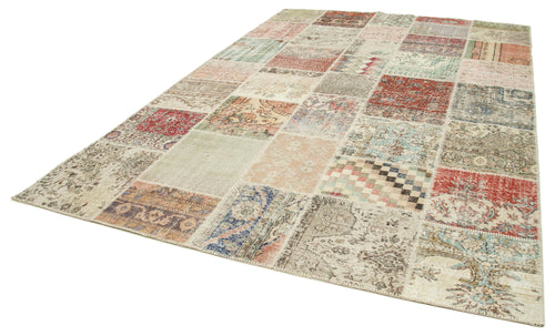 Kırk Yama Mavi Patchwork Pamuk Yün El Dokuma Halısı 246x350 Agacan