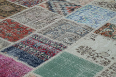 Kırk Yama Mavi Patchwork Pamuk Yün El Dokuma Halısı 300x402 Agacan